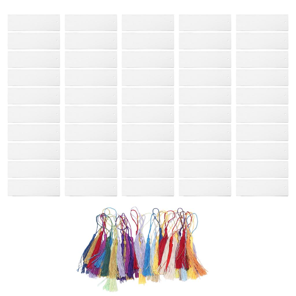 50pcs Watercolor Paper Blank Bookmarks with Tassels Holes Paintable Reusable Blank Book Page Markers for Birthday
