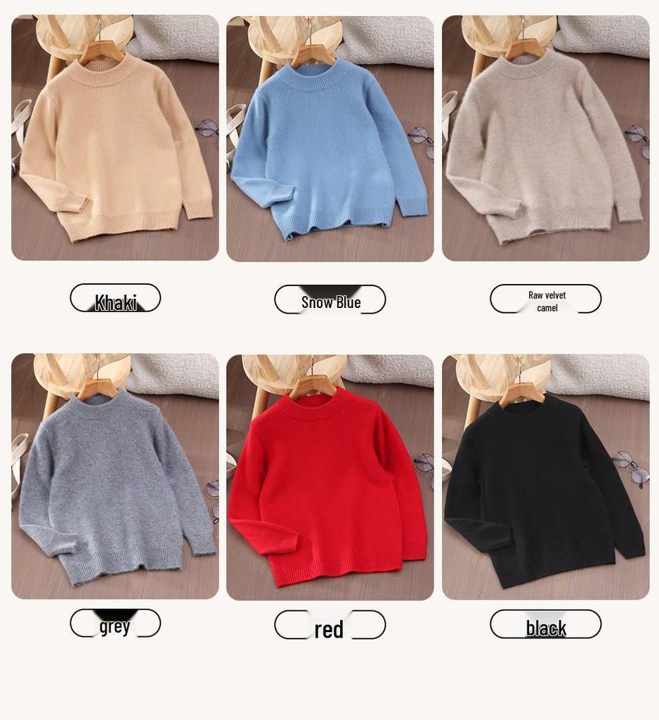 Autumn/Winter Boys' Cashmere Half-High Collar Pullover Sweater - Korean Style Knitwear for Children