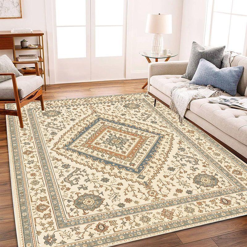 Persian Diamond Flower Area Rug Non Slip Floor Carpet for Living Room Bedroom Study American Retro Home Decor