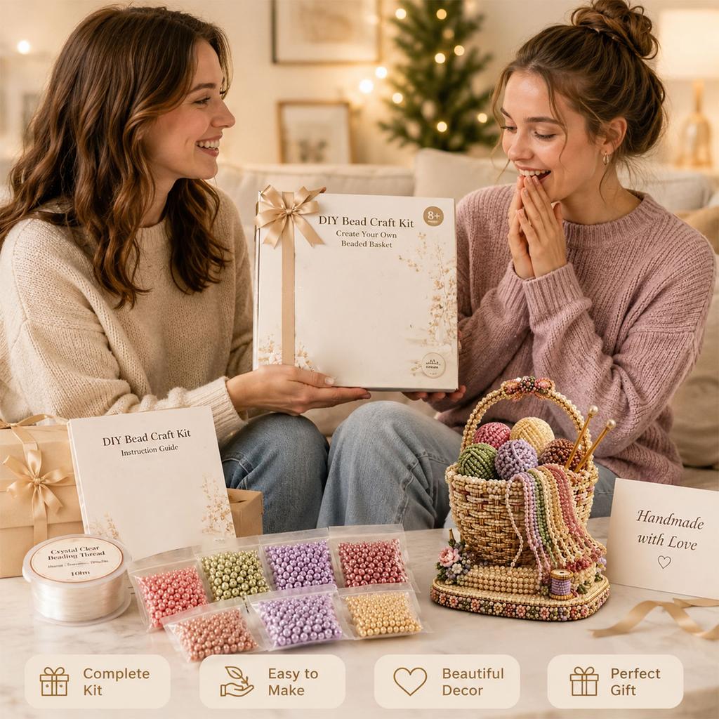 3D Pärlkorg DIY-kit - Kreativt Pärlvävningsset för att Göra Miniatyrdekorationskorg, Heminredningsprojekt för Vuxna, Gåva till Nära och Kära