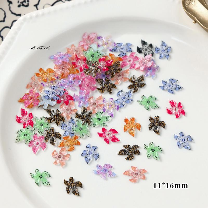 50Pcs Ice Transparent 3D Resin Nail Art Charms Lily Flower Decorations DIY Jewelry Accessories for Manicure