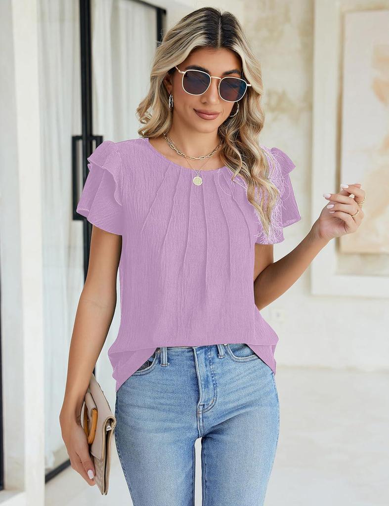 2025 Women's Spring/Summer Casual Pleated Short-Sleeve Pullover T-Shirt.