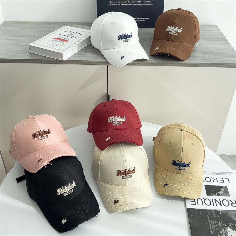 Korean Style Letter Embroidery Wash Ripped Soft Top Baseball Cap for Men and Women High-quality American Baseball Cap Showing Small Face
