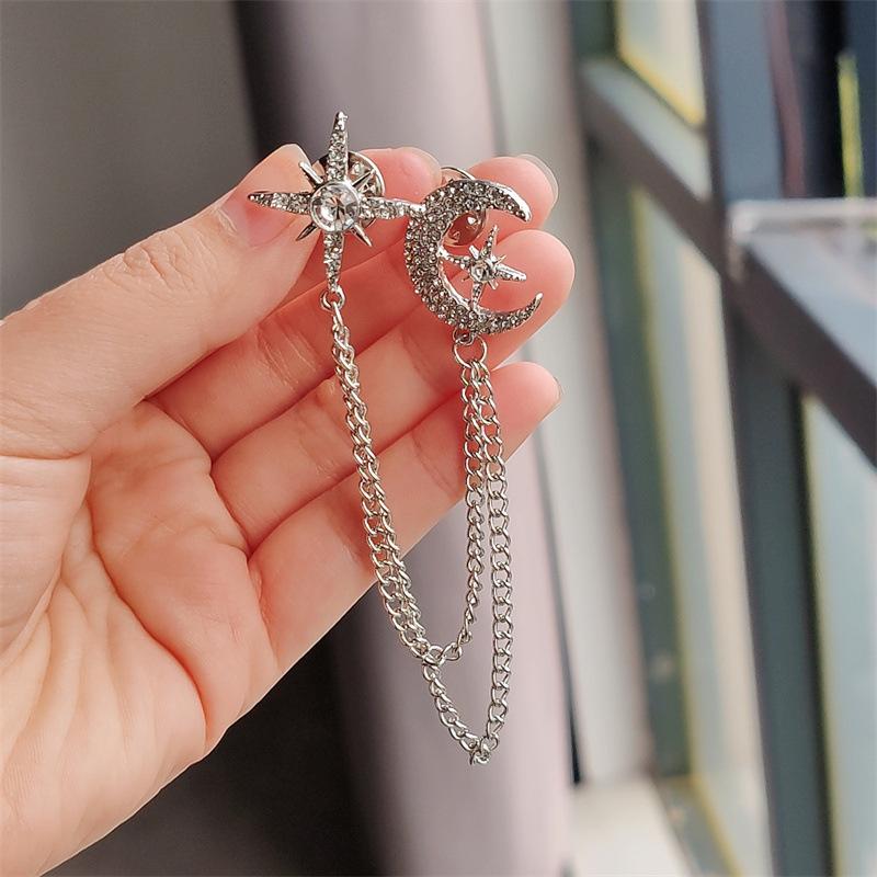Tassel Moon Star Brooch Tassel Crystal Pin Korean Suit Men'S Clothing Accessories