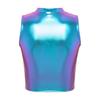 Women's Metallic Mock Neck Crop Top Faux Leather Vest Tops Glossy Rave Party Clubwear