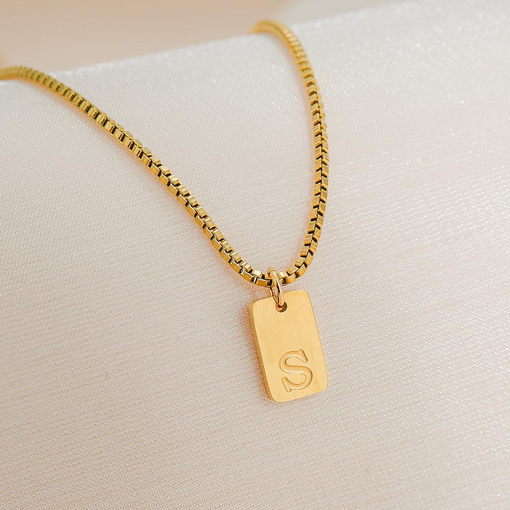 Square Brand 26 English Letters Pendant Necklace Daily Versatile Accessories
