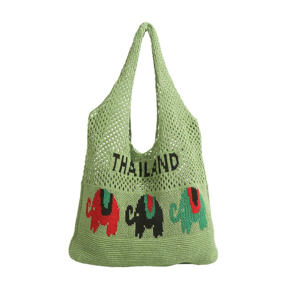 

Сумка-плетенка с вырезами в виде слона, летняя пляжная сумка, модная хлопковая вязаная сумка на плечо для девочек зелёный