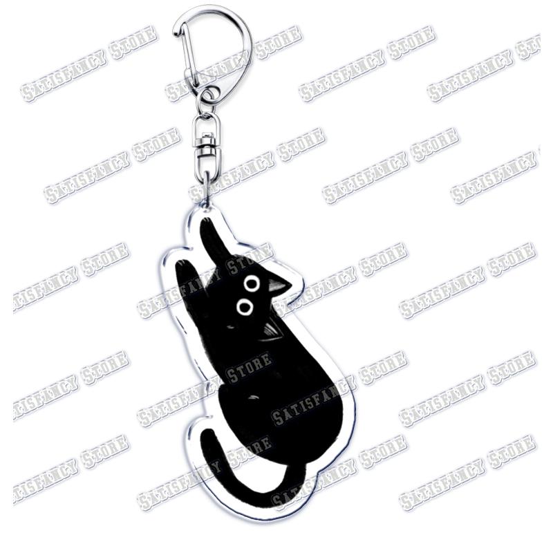 Cute Kawaii Little Black Cat Acrylic Keychains Funny Pet Kitty Keyring for Accessories Bag Pendant Key Chain Jewelry Fans Gifts