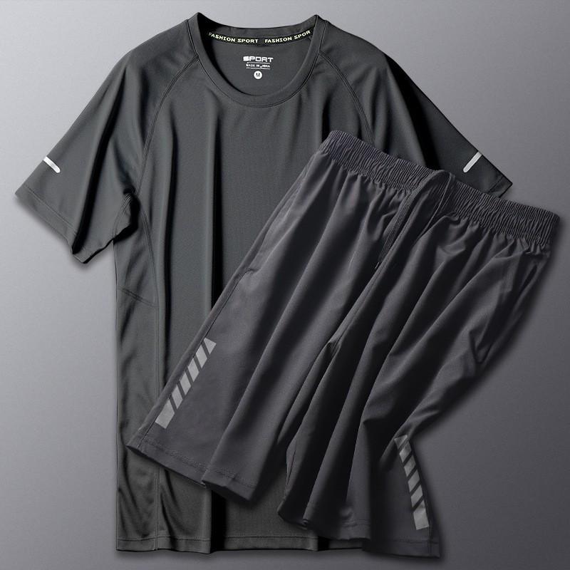 Mens Quick-Dry Breathable Badminton Tennis Sports Set Short Sleeve Loose Fit Synthetic Blend Athletic Wear