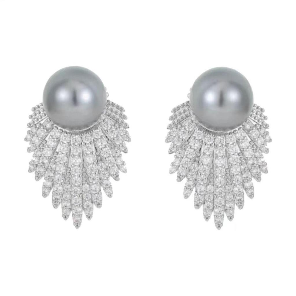 Elegant French Design Gray Stud Earrings for Women - Niche Light Luxury Dangle N1352