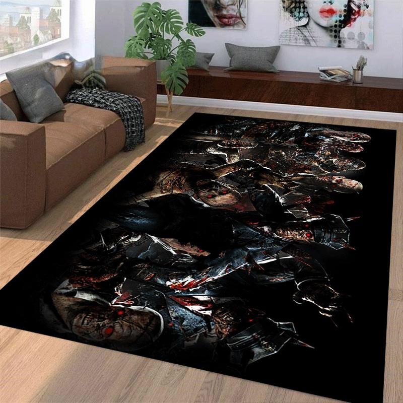 Zombie Themed Rug: Dark and Eerie Design with Ghoulish Characters Suitable for Use As an Anti-slip Game Mat for Living Room and Bedroom Sofas