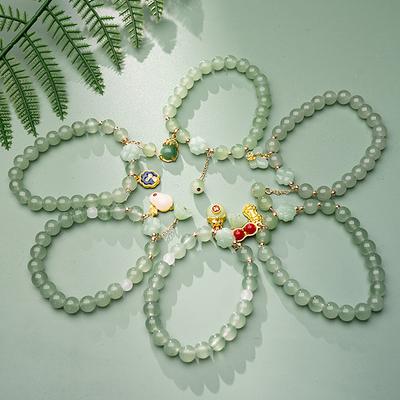 Exquisite Imitation Jade Beaded Bracelet For Women Chinese Style Peanut Pendant Bangle Lucky Wrist Chain Jewelry Gifts