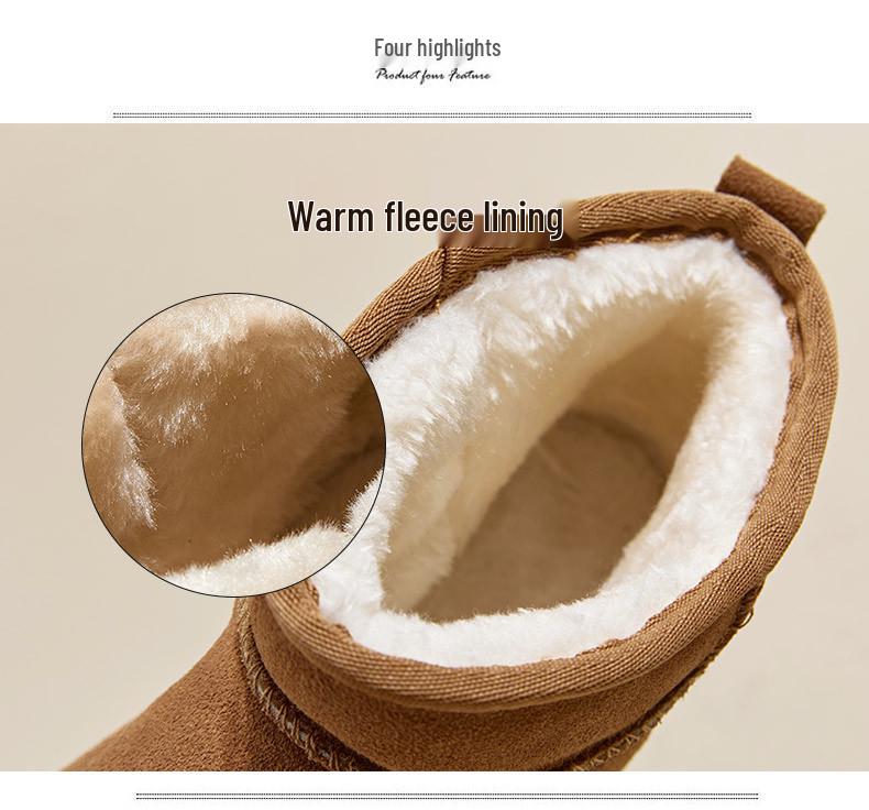 Women's Winter Suede Fleece-Lined Short Boots - Thick Sole, Warm, Fashionable, Casual, Trendy Cotton Boots.