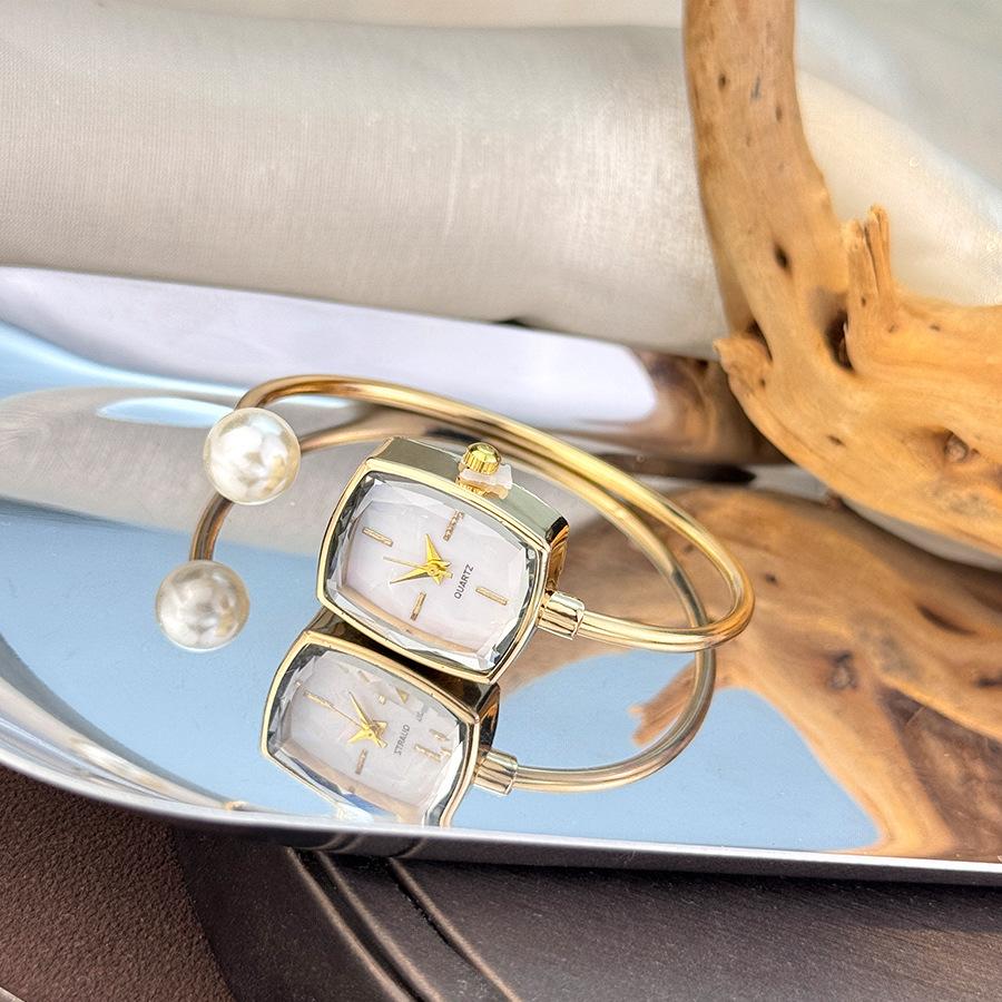 Women Open Bracelet Watch Crystal Square Quartz Wristwatch