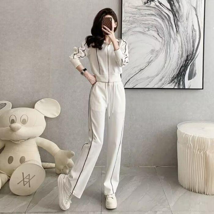 Street Casual Sports Suit for Women Spring and Autumn Fashion Cardigan Sweatshirt Wide-leg Pants Two-piece Set