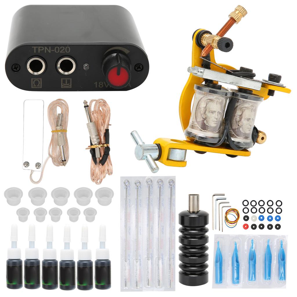Tattoo Complete Starter Tattoo Kit Professional Coil Tattoo Machine Foot Pedal Needles Grip Power
