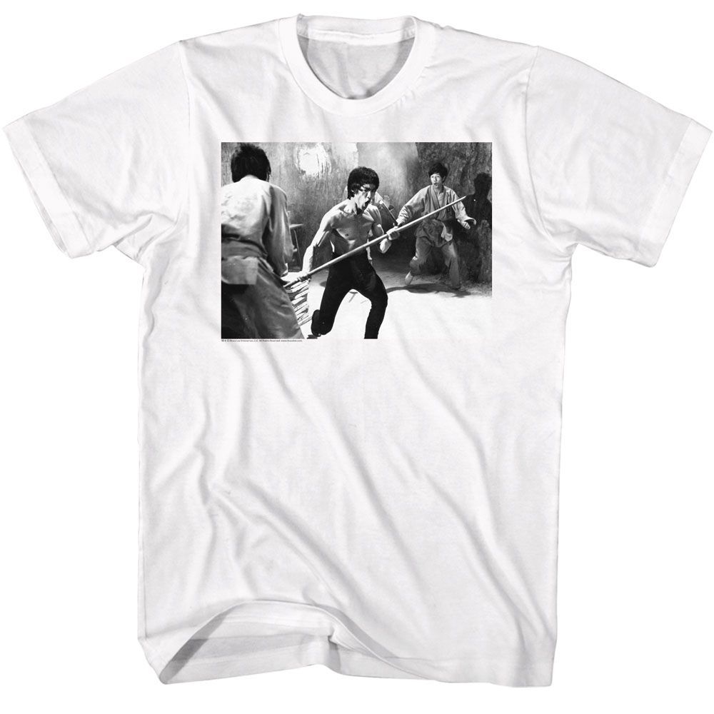 Bruce Lee Staff Fight White Icon Shirt XXL
