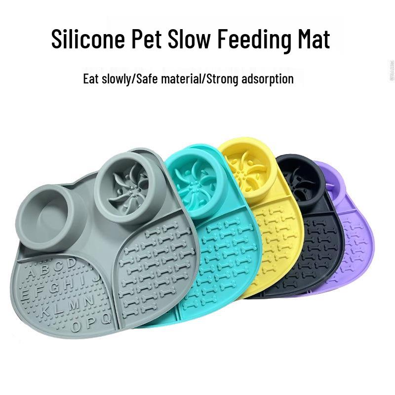 Tigela Alimentadora Lenta com Ventosa Anti-Engasgo - Silicone de Grau Alimentar, Tapete de Alimentação para Animais de Estimação de Fácil Limpeza