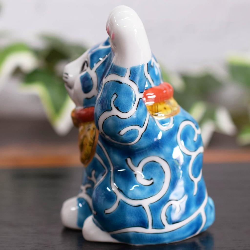 Ceramic Kutani Colorful Arabesque Feng Good Japanese Interior Decor Maneki-neko Figurine, Ware, Left-Handed, Design, Shui, Luck, Style,