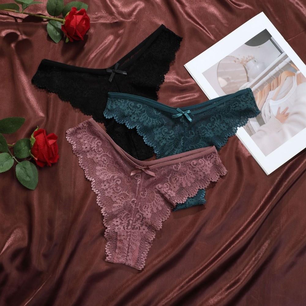 Low Waist Women Lace Flower Briefs Cotton Crotch Floral Underpants Lace Thong Panties Underwear