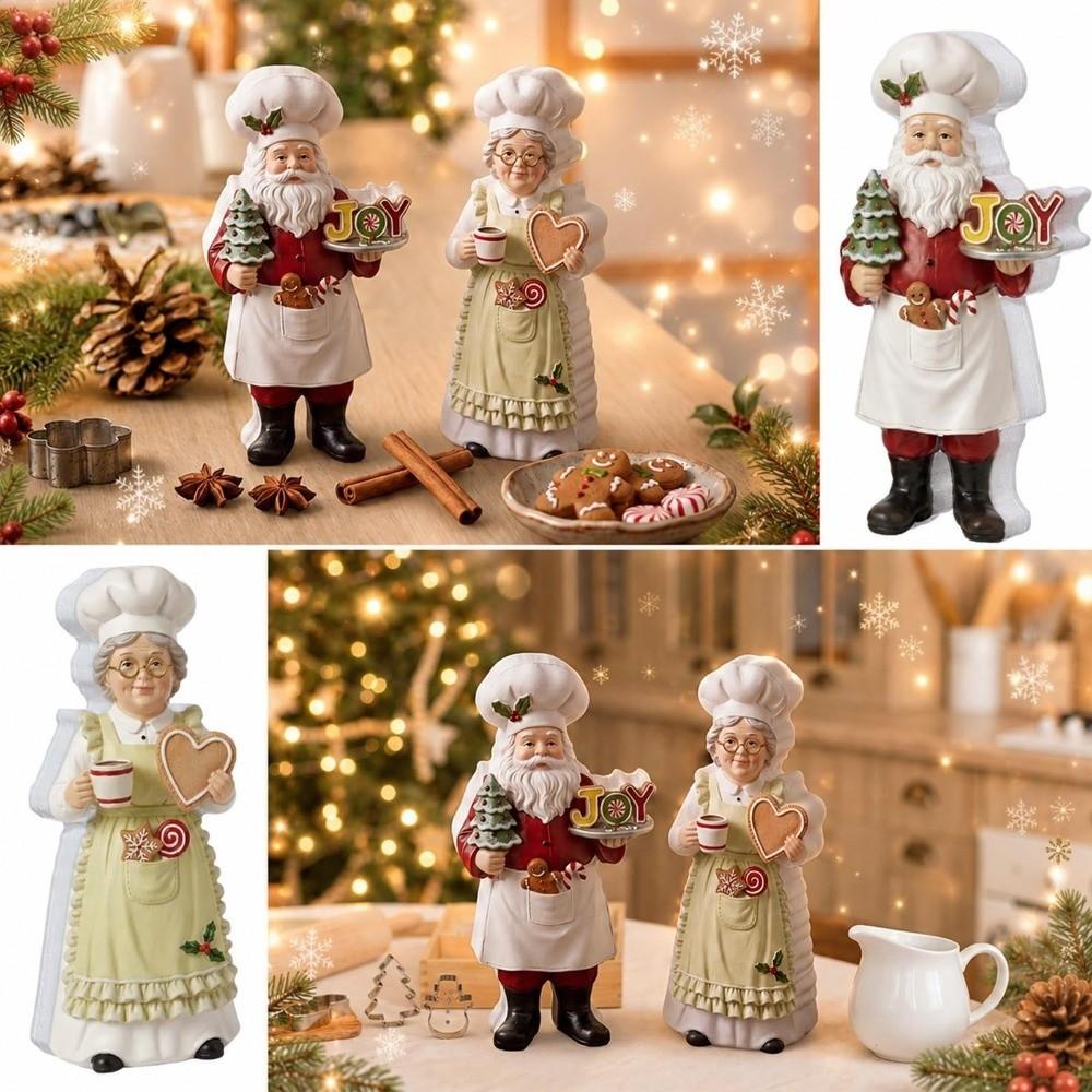 2PCS Apron Mrs. Claus Figurine Chef Hat Chef Statue Chef Santa Figurine Counter Decor
