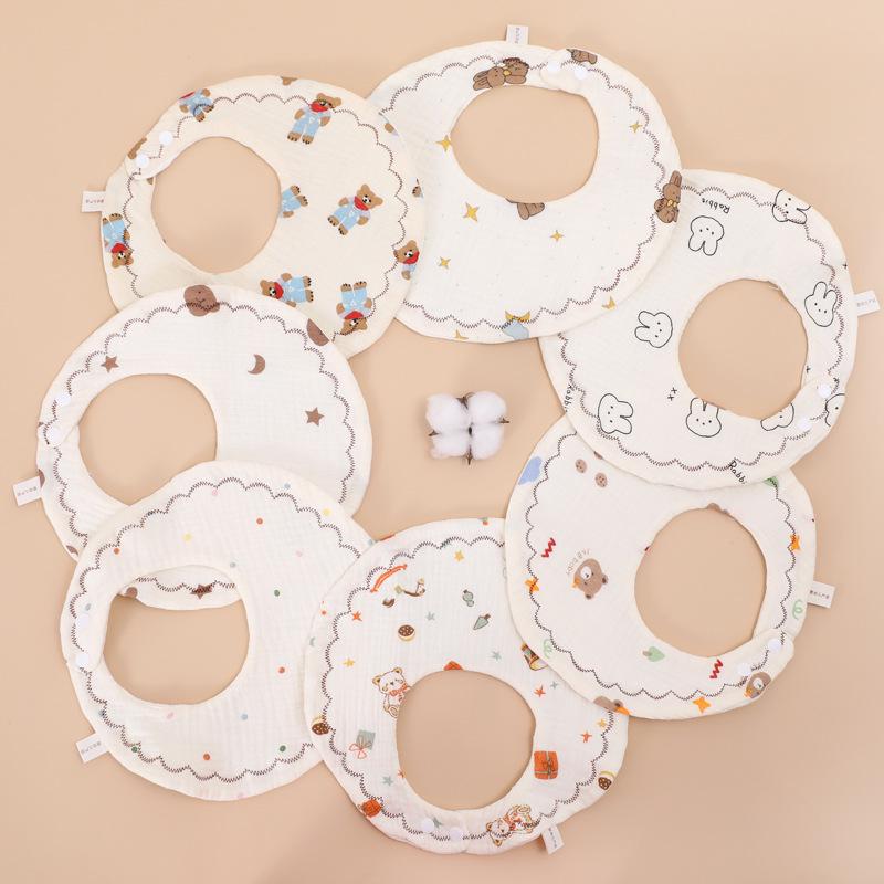 Soft Cotton Cartoon Baby Drool Bib - Absorbent, 6-Layer, Round Design