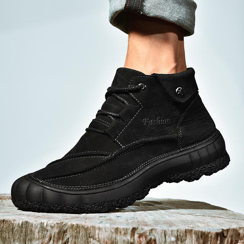 Botas Masculinas da Moda Couro Genuíno Pelúcia Botas de Inverno Masculinas Botins Moda Masculina 0 botas Masculinas com Cadarço Botas de Couro para Tornozelo botas
