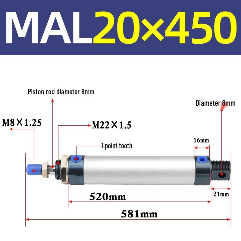 Mini Aluminum Alloy Pneumatic Cylinder - Round, Sizes 16/20/25/32/40 x 25/50/75/100/200