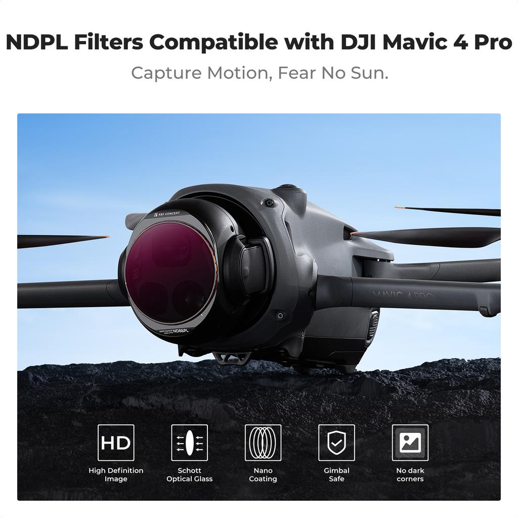 K&F CONCEPT Upgrade 4 Pack ND/PL Filter Set for DJI Mavic 4 Pro ND8/PL ND16/PL ND32/PL ND64/PL Multi Coated HD Drone Filter