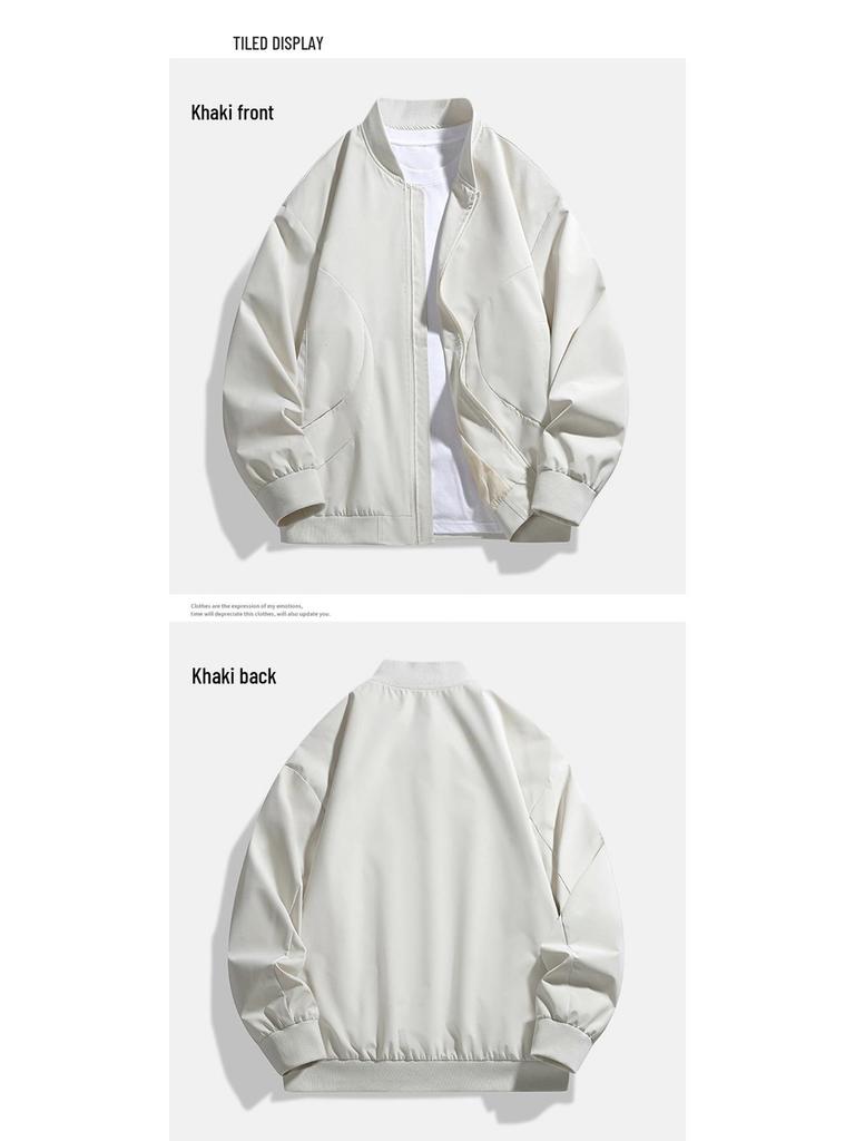 Męska Kurtka Baseballowa Jednokolorowa Trendy Duży Rozmiar – Stylowy Luźny Bomber na Jesień