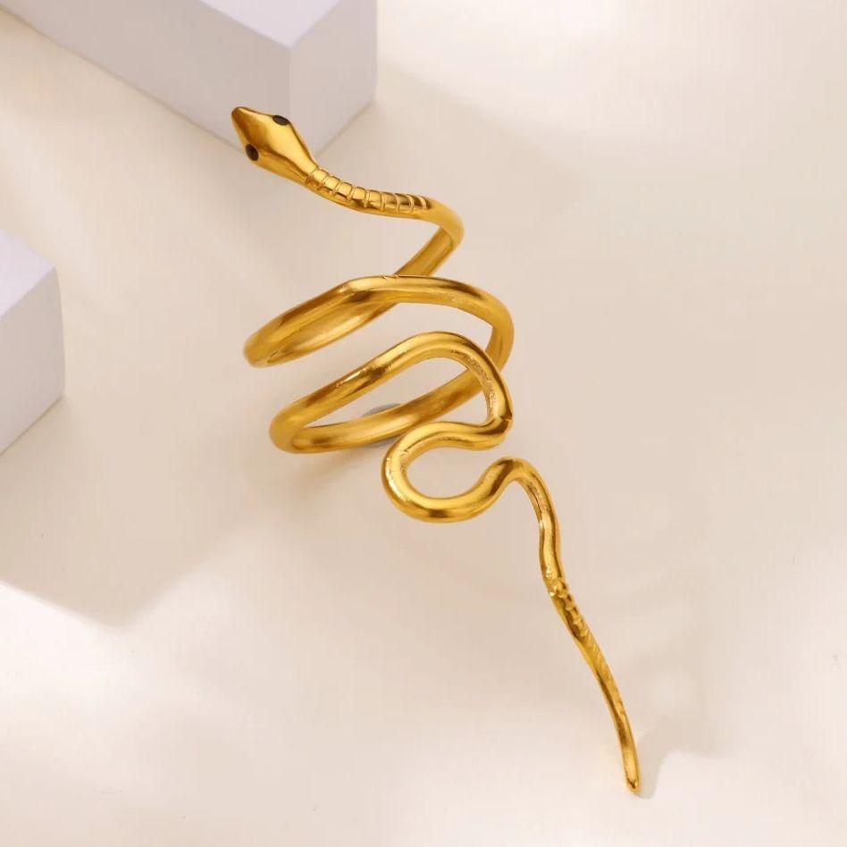 Punk Snake Rings For Women Gold Color Stainless Steel Snake Ring Aesthetic Party Animal Christmas Waterproof Jewelry Gift