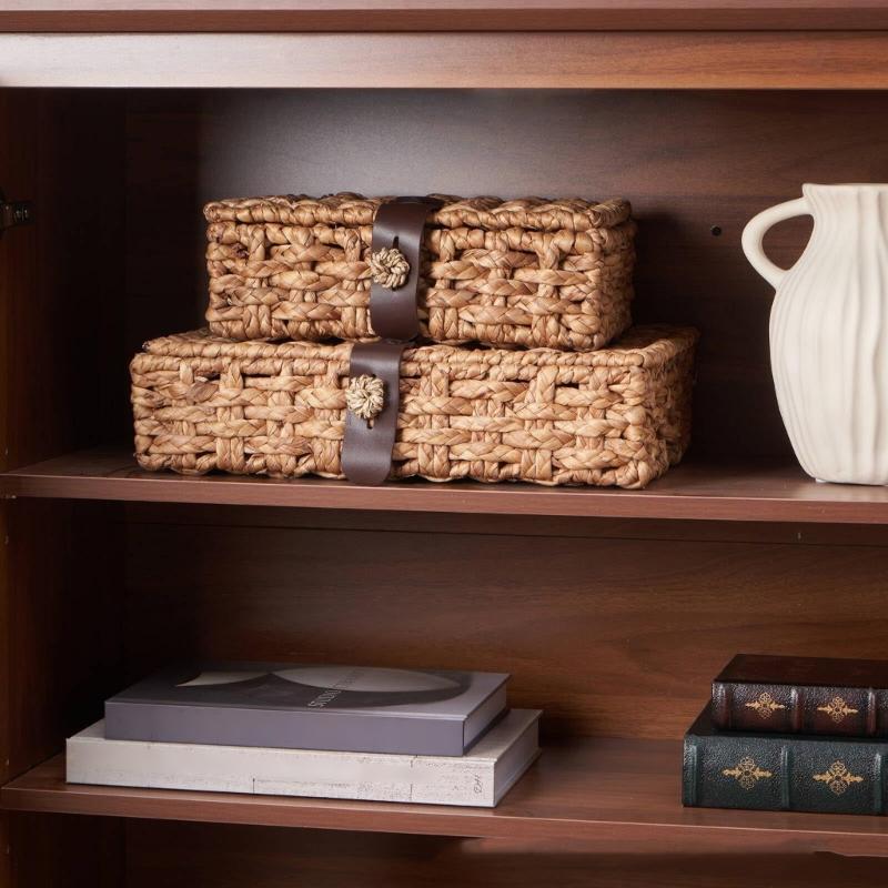 Natural Fiber Storage Box With Cover Permanent Interlaced Design For Home Organization And Display