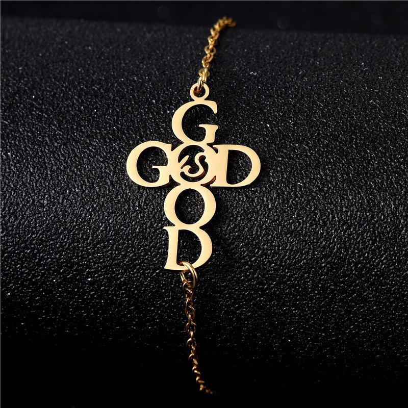 Gold English Letter Stainless Steel Bracelet Light Luxury High-End Cross Style Fashion Jewelry