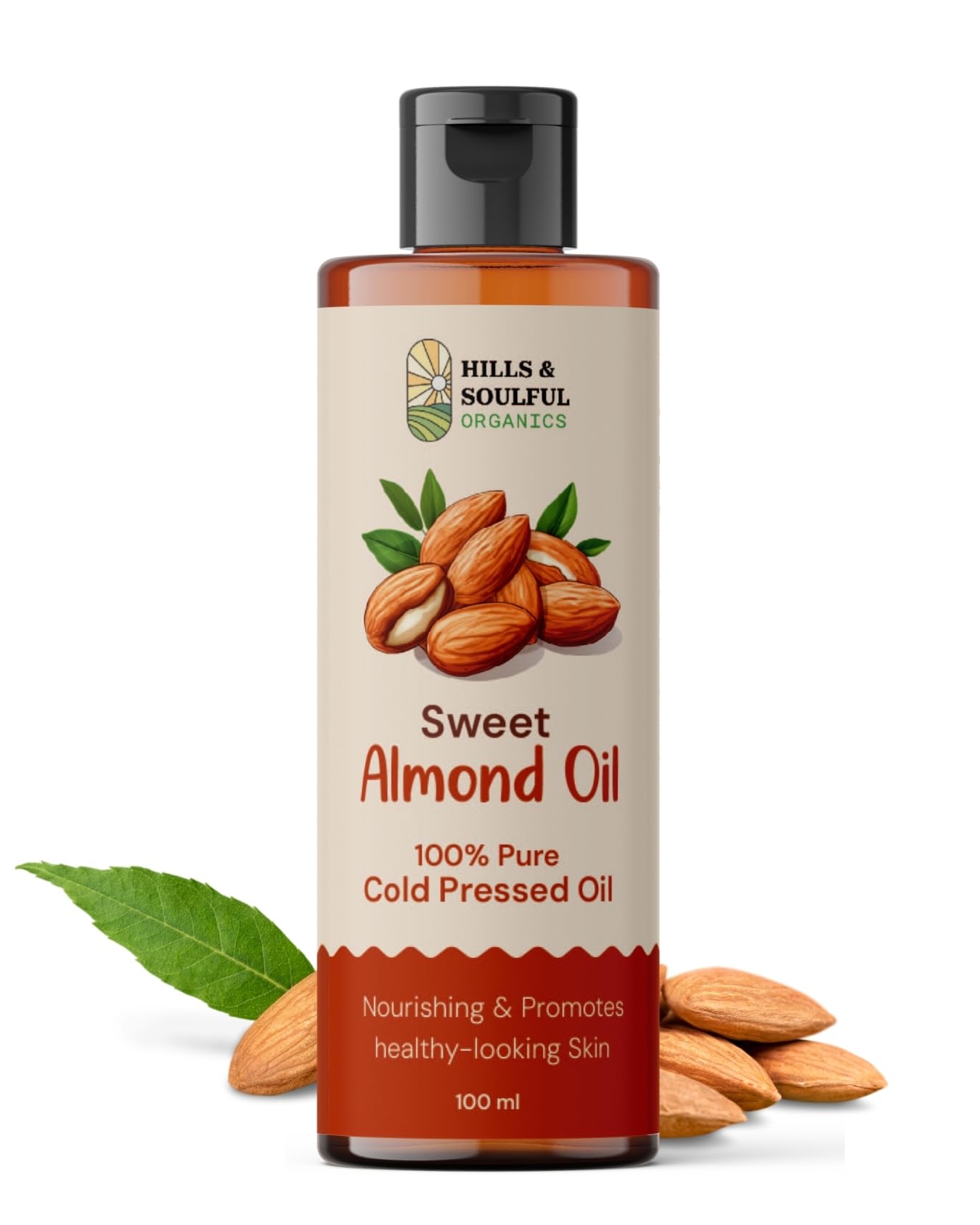 

Hills and Soulful Organics Pure Cold Pressed Sweet Almond Oil For Body, Skin, Hair And Nails | Lightweight & Natural | Fragrance-Free | 100 Ml