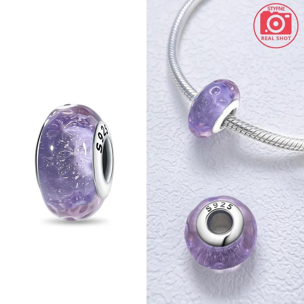 Original Rosa Glasperlen Blaue Romantische Perlen 925 Silber Charms für Frauen DIY Schmuckherstellung Armband Passend