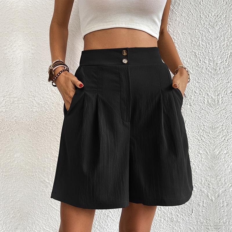 [Pantalones Cortos de Color Sólido de Cintura Alta] Pantalones Cortos de Cintura Alta de Color Sólido, Pantalones Cortos Casuales Sueltos de Pierna Ancha Para Verano, Ropa de Mujer
