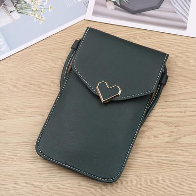 Women Shoulder Bag Heart Shaped Decoration Mobile Phone Pouch Large Capacity Practical Small Flap Purse Female Mini Wallets