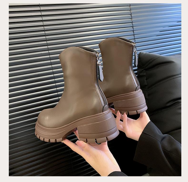 

Ретро ботинки женские новые толстый каблук ин ботинки Мартин тонкий толстый каблук V-образный вырез модные короткие женские ботинки 40 коричневый