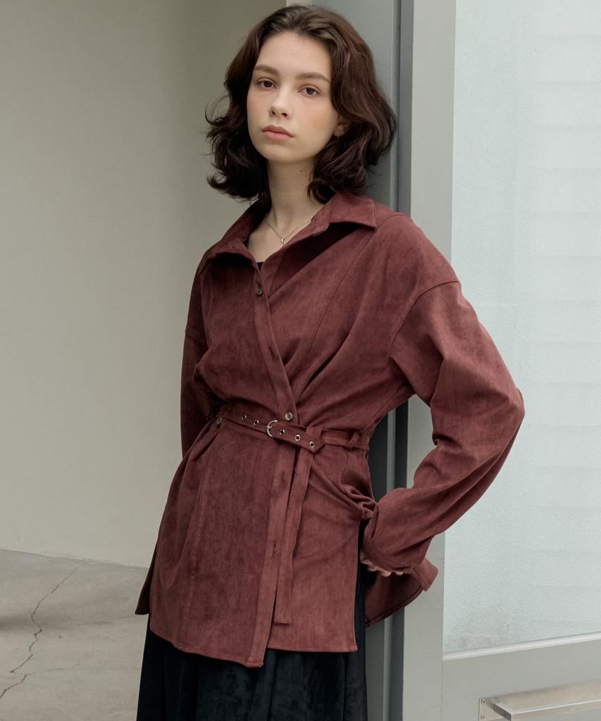 ITOV SEOUL Suede Belted Shirt Jacket Brown
