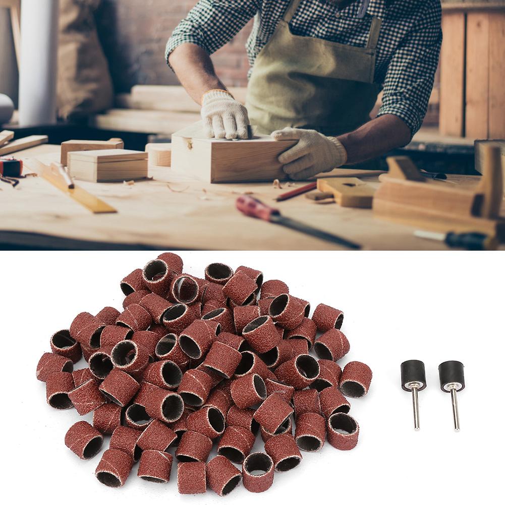 100Pcs 12mm Abrasive,   Sandpaper Wheel 100pcs 80 mesh Sand Paper sandpaper wheel 2 poles Grinding Bit 2Pcs Rods