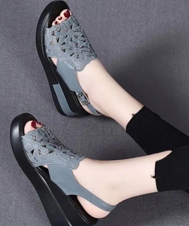 Women’s Sandals Platform Wedge Heel Sandals Leather Sandals Peep Toe Wedges Summer Slippers  Elegant Summer Shoes