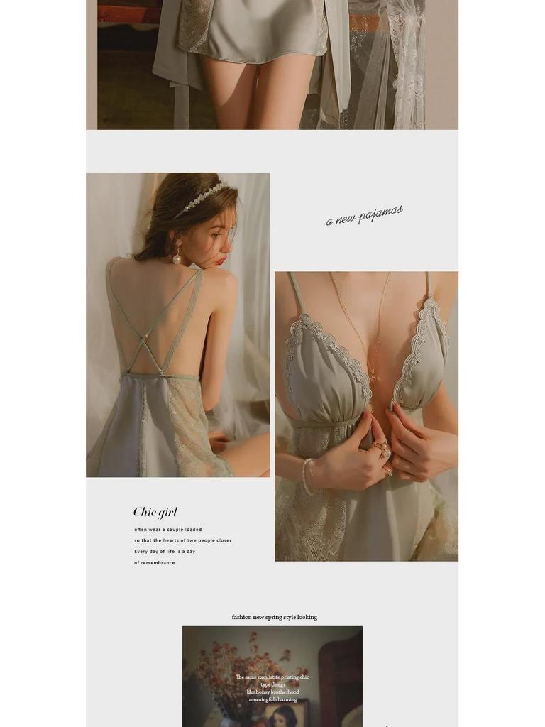 Dámská sexy noční košilka s odhalenými zády, pyžamový set s vycpávkami na prsou