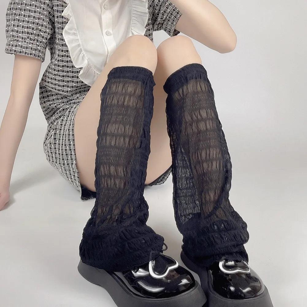 

Women Lolita Wide-leg Leg Warmers Summer JK Long Tube Lace Trim Hollowed-out Mesh with Flower Patterns Sun-Protective Leg Covers One Size чёрный
