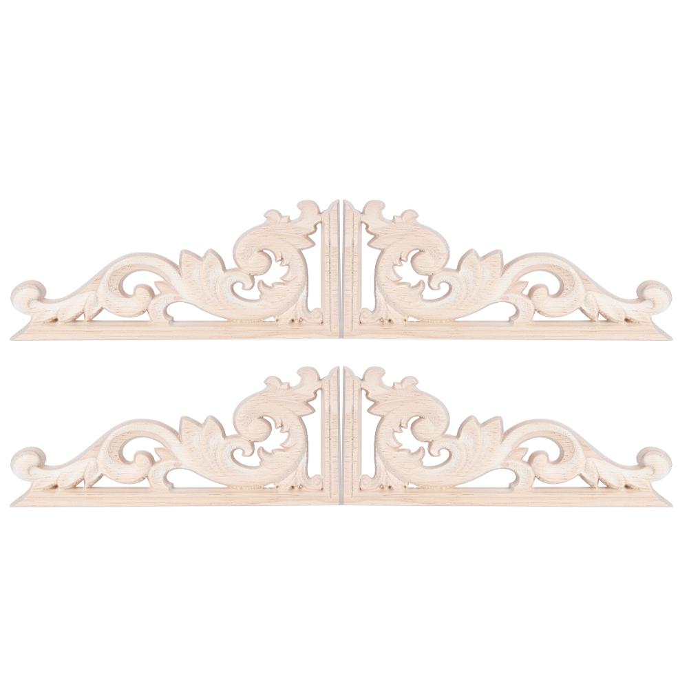 4Pcs European Style Vintage Wood Carving Corner Applique Decal Home Furniture Decoration Accessories 13x7cm