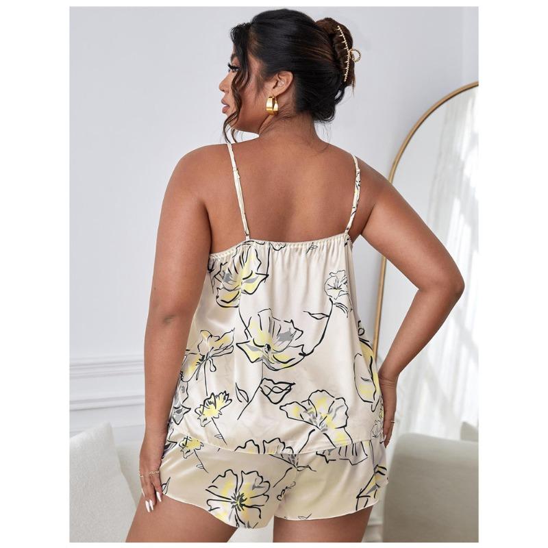 Plus Size Pajama Set Fashion Printed Casual Shorts Loungewear Set Sexy Backless Halter Pajama Suit