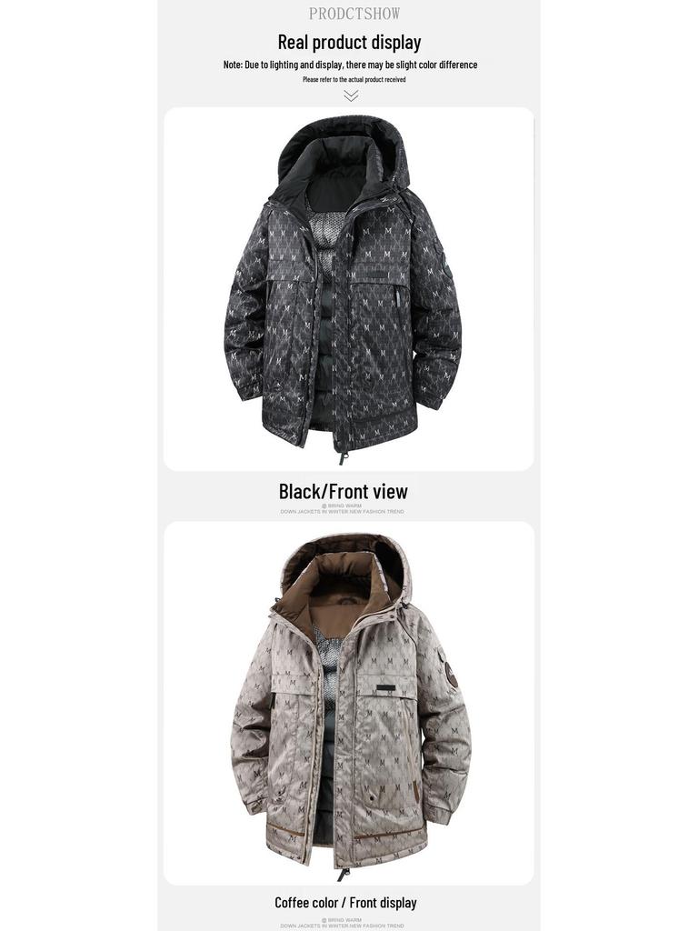 2025 Winter Herren Trendige Kapuzen-Baumwolljacke mit Buchstabenaufdruck - Dick und Warm 2566