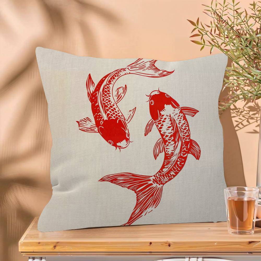 Japanese Red Koi Fish Pillow Cover Sofa Cushion Cover Home Room Decoration Children Gift