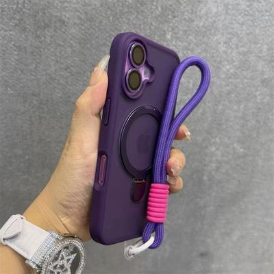 For Magsafe Candy Color Contrast Lanyard Case for iPhone 17 16 15 14 13 12 11 Pro Max Air With Magnetic Stand Holder Cases Cover