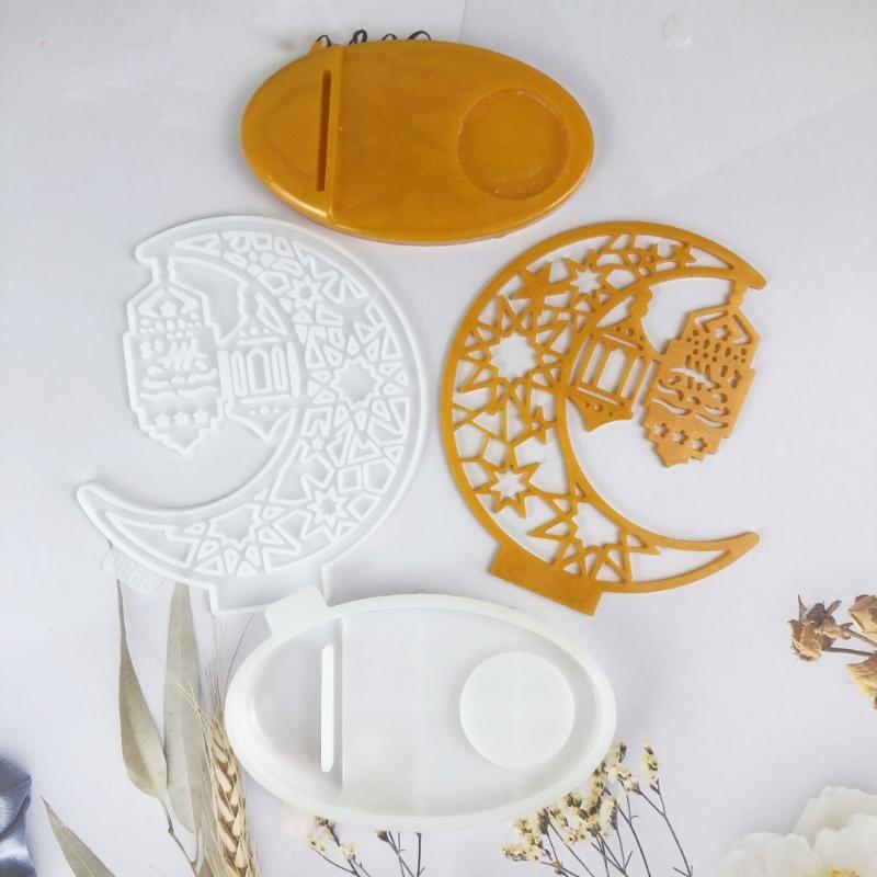 Eid Theme Tealight Holder Molds with Base, Moon Shape Candlestick Molds for DIY CraftCandle Holder Tealight Holder