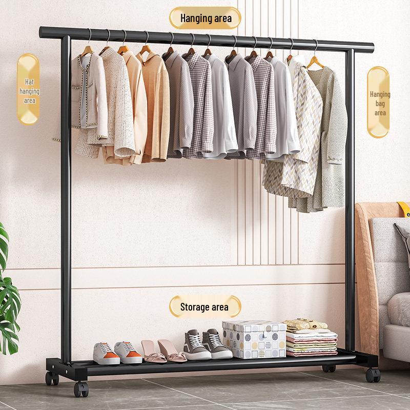 Floor Standing Clothes Rack and Coat Stand with Folding Single Pole for Bedroom or Dormitory.